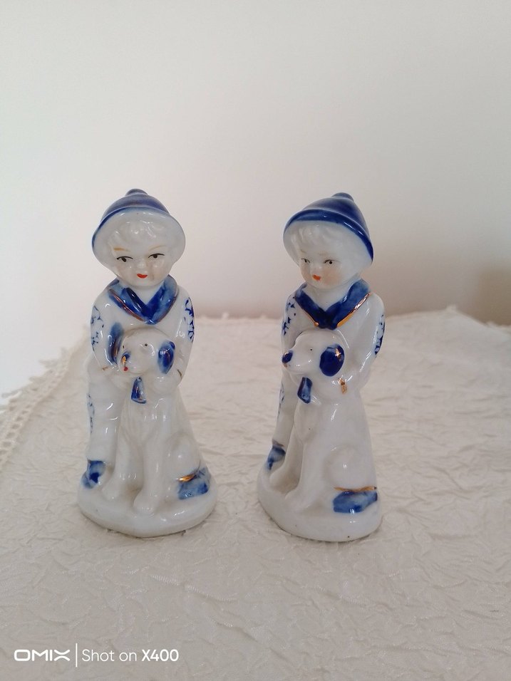 vintage Mavi Pastel Figürin Çocuk ve Köpek - Görsel 2