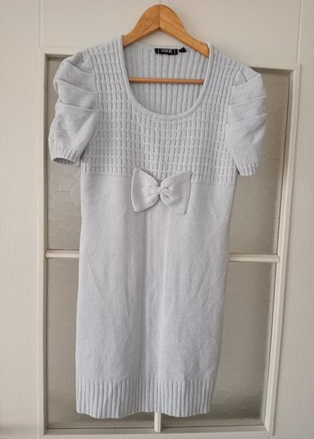 Gri Kısa Kollu Triko Elbise - Görsel 2