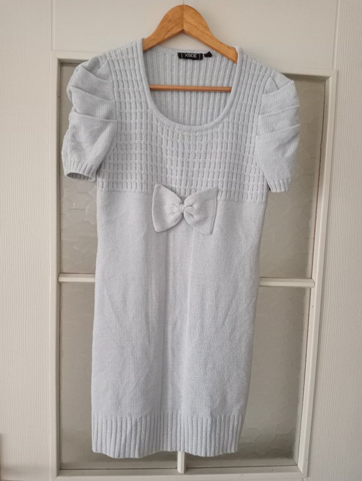 Gri Kısa Kollu Triko Elbise - Görsel 2