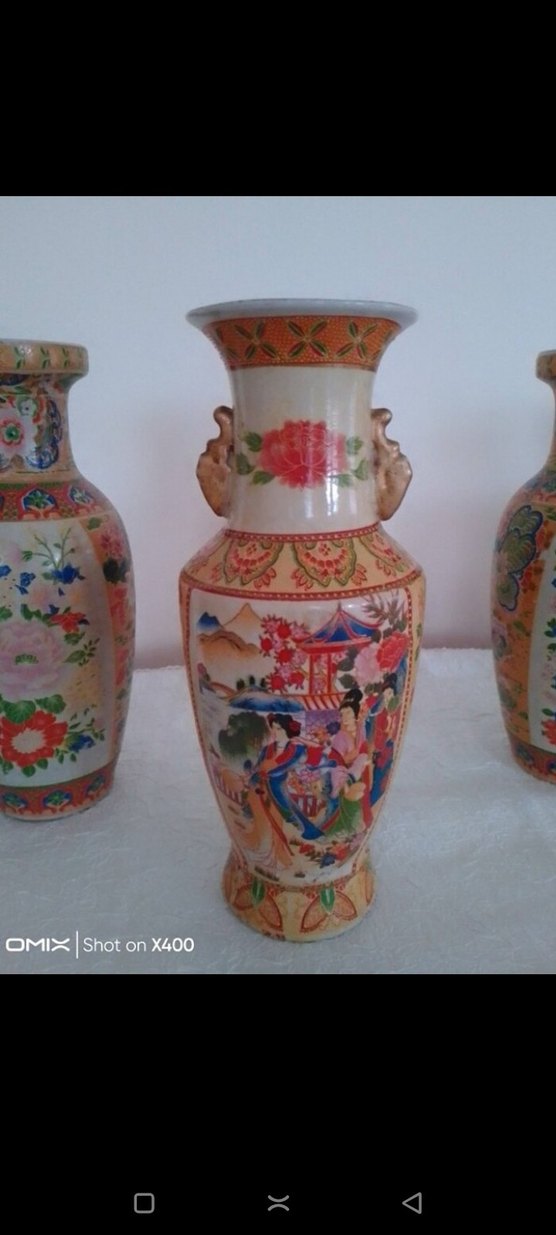 Vintage Renkli Çiçek Desenli çini vazolar 3 adet - Görsel 2