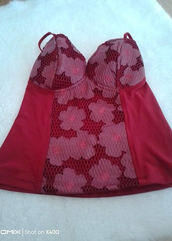 Bordo Dantel İşlemeli Straplez Mini Bustiyer - Görsel 2