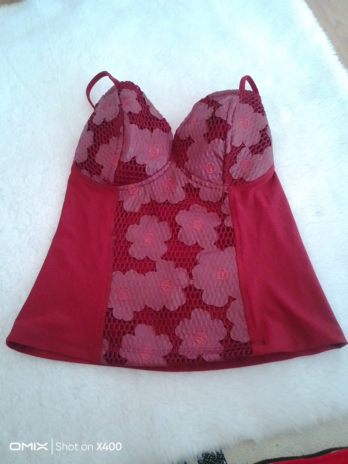 Bordo Dantel İşlemeli Straplez Mini Bustiyer - Görsel 3