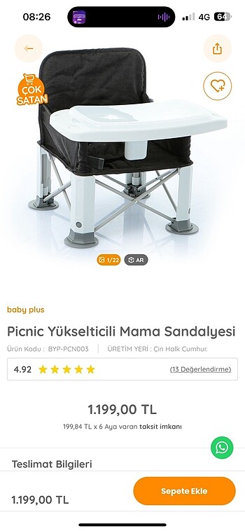Yükselticili mama sandalyesi