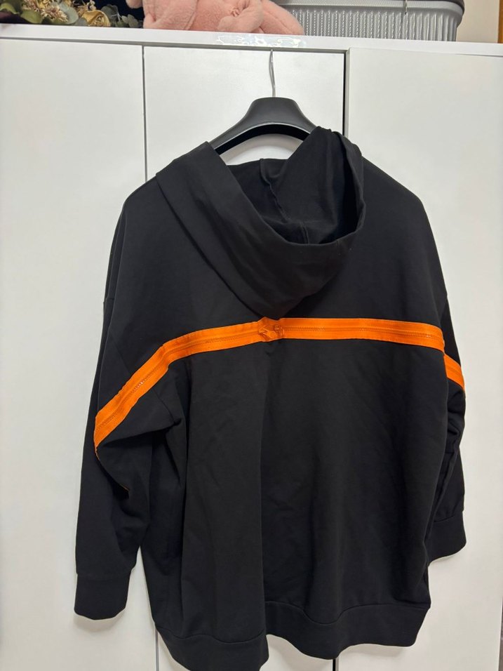 Siyah Kapüşonlu Fermuarlı Oversize Sweatshirt - Görsel 2