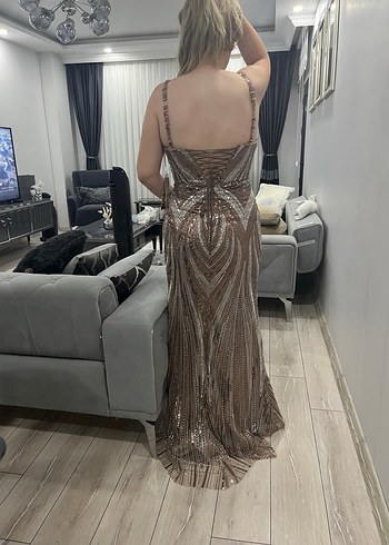 Abiye Bej İşlemeli Uzun Abiye Elbise