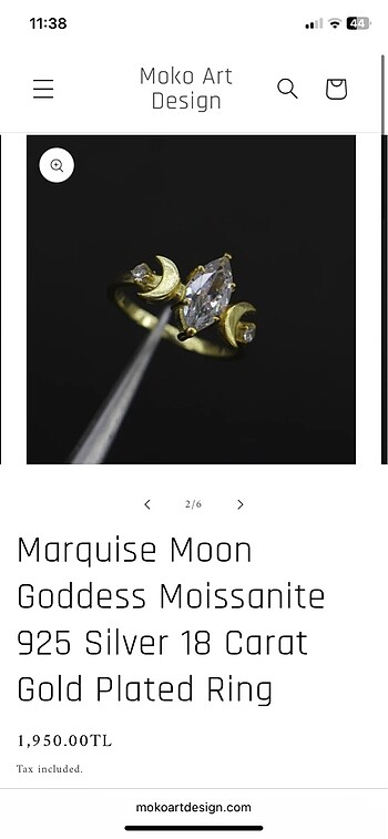 Markiz Mozanit Taşlı Gümüş Yüzük Moko Art Design