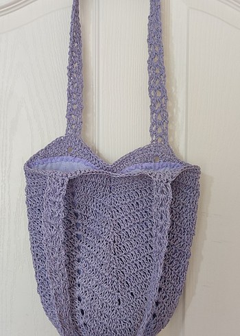 Dantel Detaylı Lila Örgü Bohem Çanta - Görsel 2