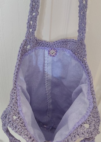 Dantel Detaylı Lila Örgü Bohem Çanta - Görsel 3