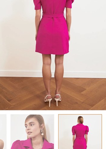 38 Beden Kemerli Mini Pembe Elbise