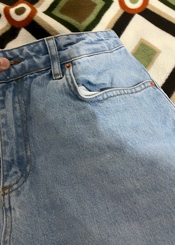 38 Beden Düğmeli Açık Mavi Bol Kesim Kadın Kot Pantolon