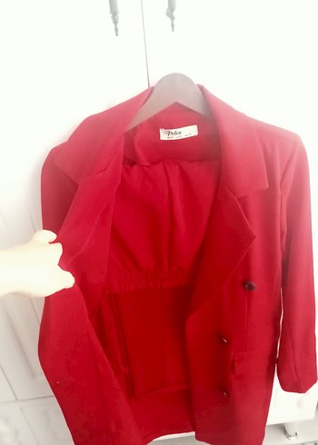 38 Beden Kırmızı Uzun Kollu Kadın Blazer pantolon takım