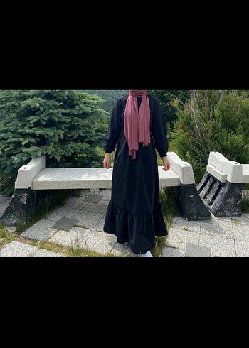 Siyah Uzun Kol Drapeli Kadın Elbise