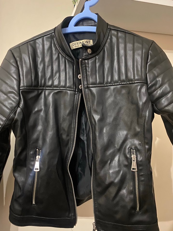 Siyah Kadın Deri Biker Ceket — görsel 3/4