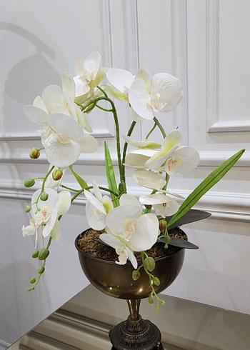 Beyaz Orkide Süslemeli Antik Vazo - Görsel 3