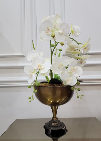 Beyaz Orkide Süslemeli Antik Vazo - Görsel 2