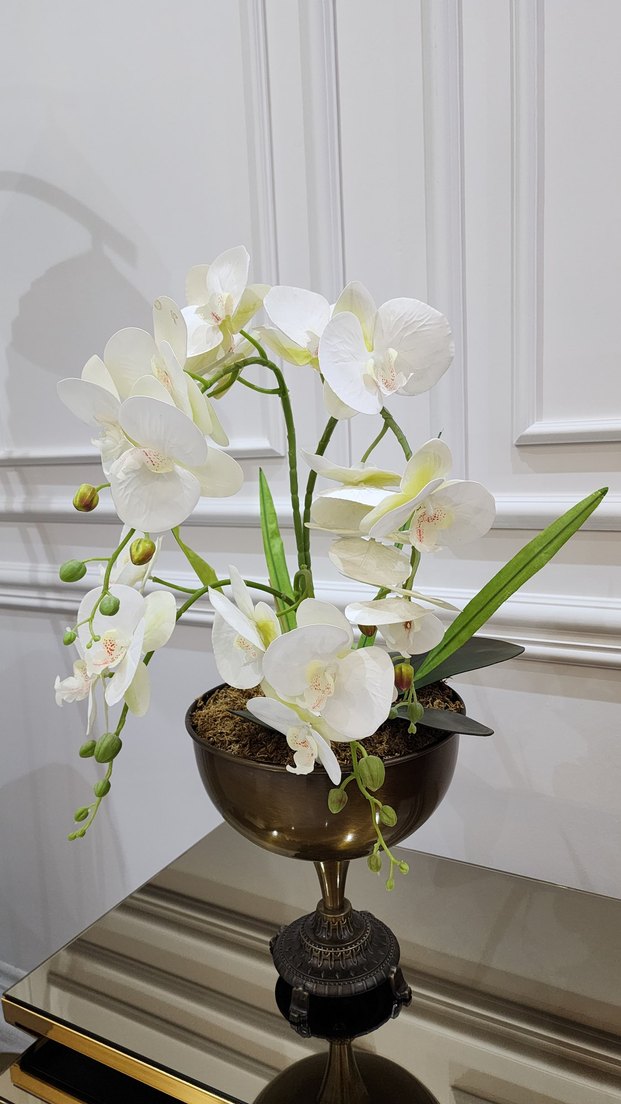 Beyaz Orkide Süslemeli Antik Vazo - Görsel 3