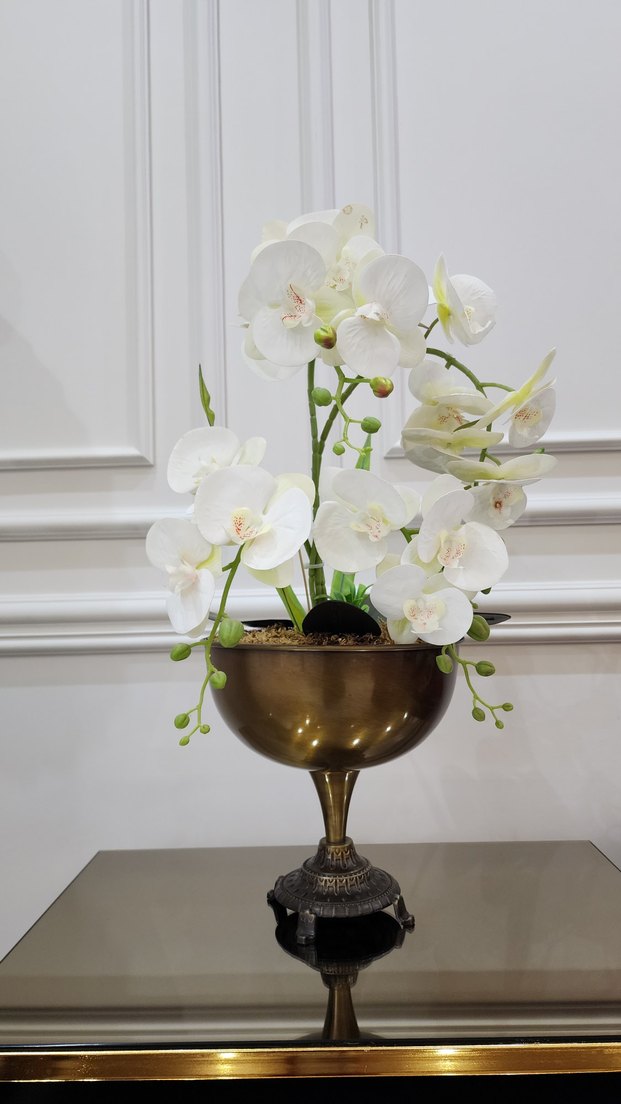 Beyaz Orkide Süslemeli Antik Vazo - Görsel 2