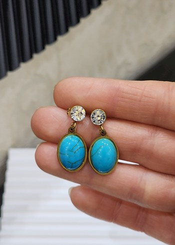 Turkuaz Taşlı Mini Bohem Küpe - Görsel 2