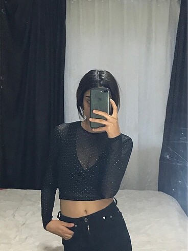 Parıltılı tül crop