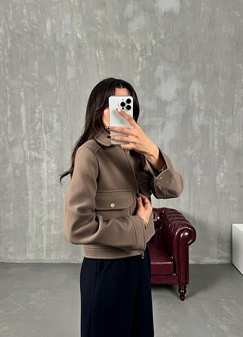 s Beden Kahve Cepli Zara Model Kaşe Ceket