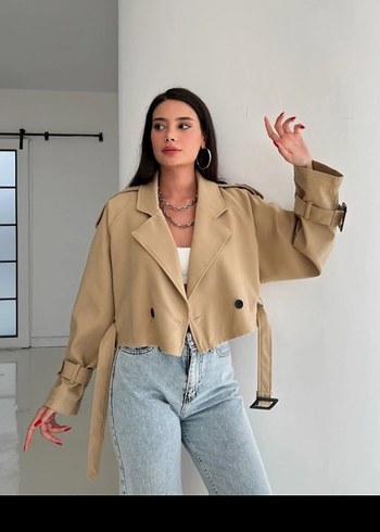 Kemerli Bej Süet Mini Trençkot SOHO butik
 SON FİYAT - Görsel 2