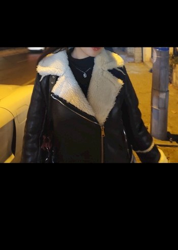 Kürk Detaylı Siyah Deri Kadın Ceket - Görsel 2