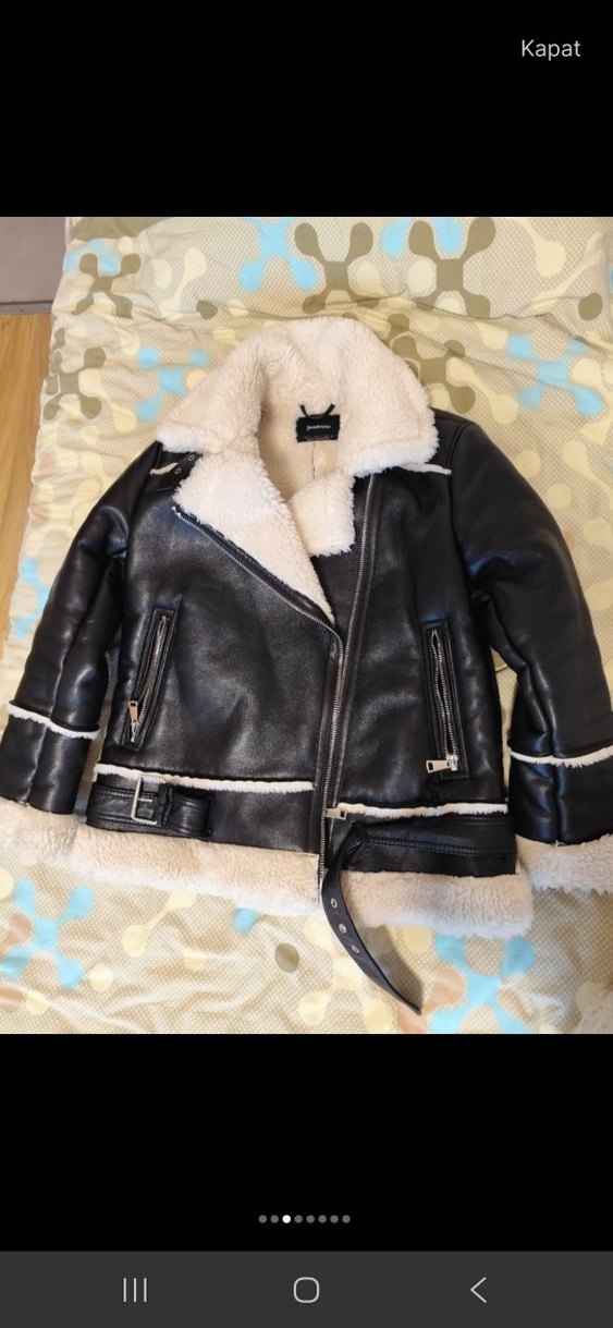 Kürk Detaylı Siyah Deri Kadın Ceket - Görsel 3
