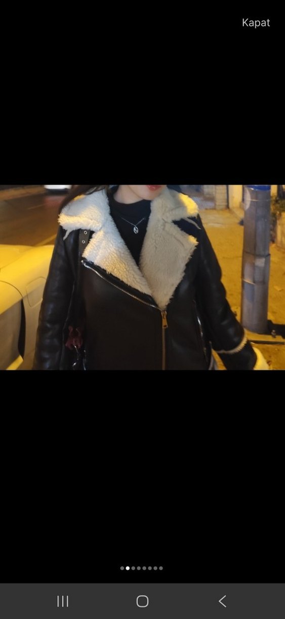 Kürk Detaylı Siyah Deri Kadın Ceket - Görsel 2