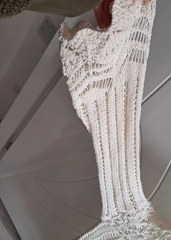 Bohem Beyaz Örgü Kolsuz Kadın Kazak - Görsel 2