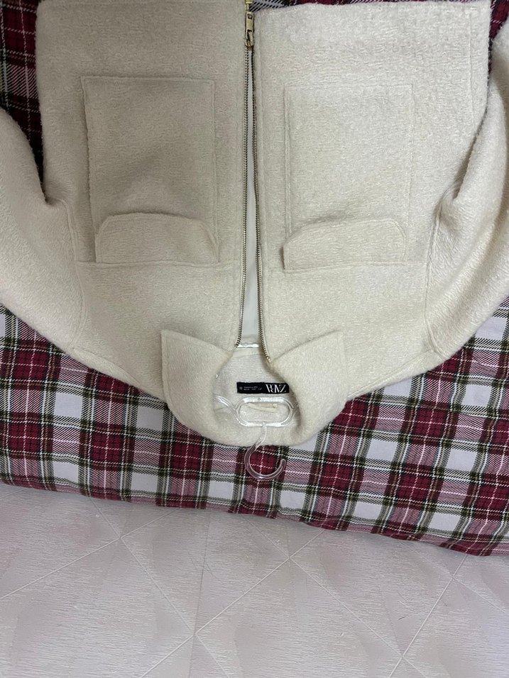 Beyaz Fermuarlı Kadın Midi Ceket - Görsel 5