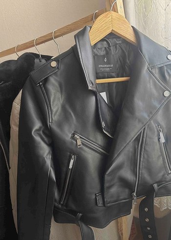 Kadın Siyah Deri Kemerli Biker Ceket son fiyat - Görsel 2