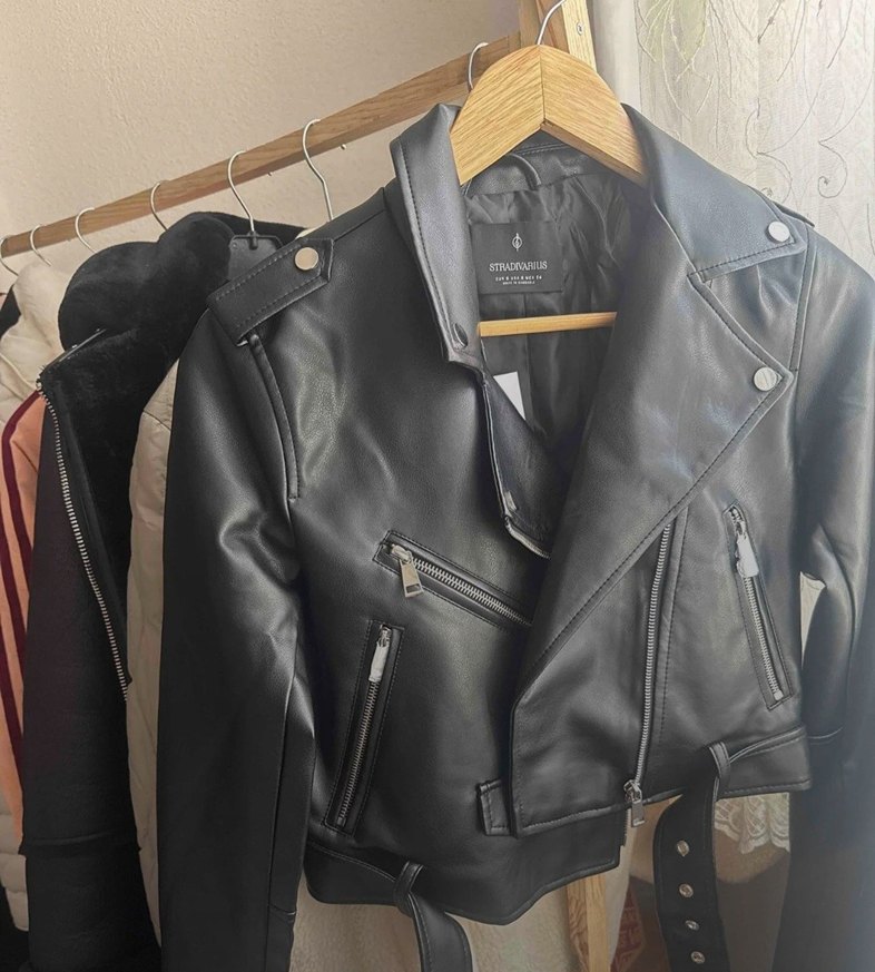 Kadın Siyah Deri Kemerli Biker Ceket son fiyat - Görsel 2