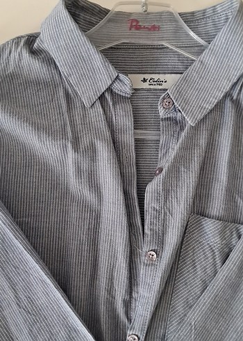 Gri Uzun Kollu Keten Kadın Gömlek - Görsel 2