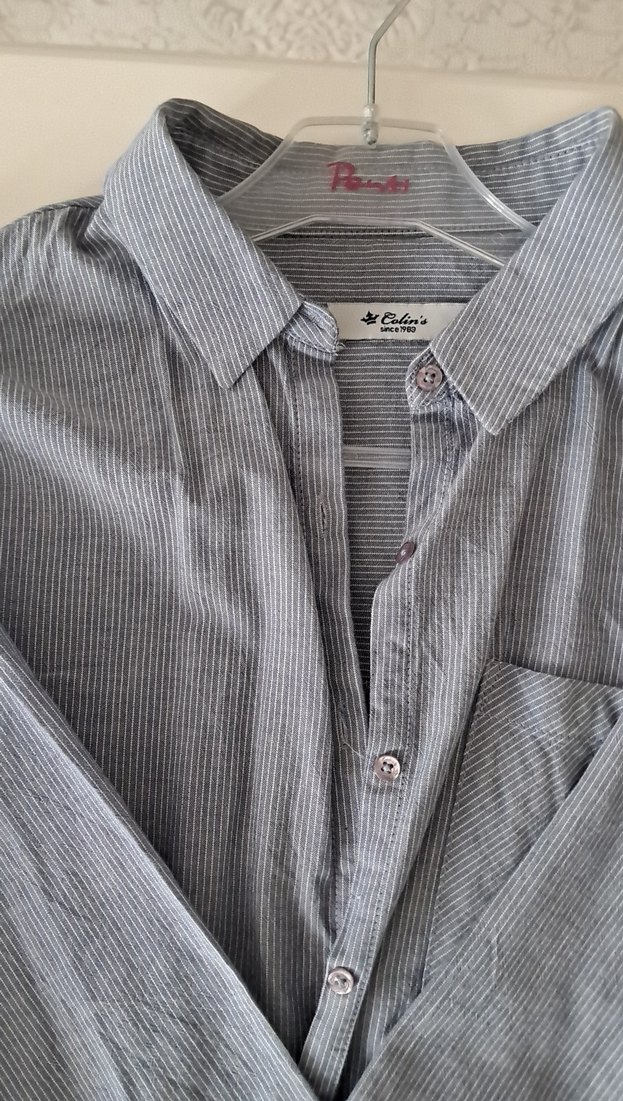 Gri Uzun Kollu Keten Kadın Gömlek - Görsel 2