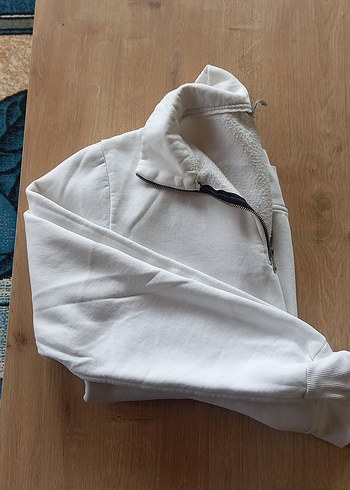 xxl Beden Yüksek Yaka Beyaz Fermuarlı Sweatshirt