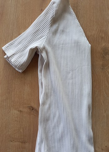 V Yaka Beyaz Hamile Kısa Kollu Gömlek - Görsel 2