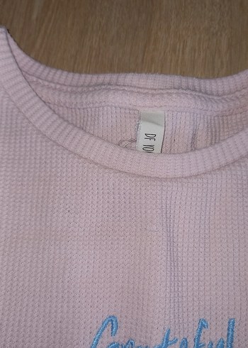 Pembe Kız Çocuk Örme Keten Tişört - Görsel 2