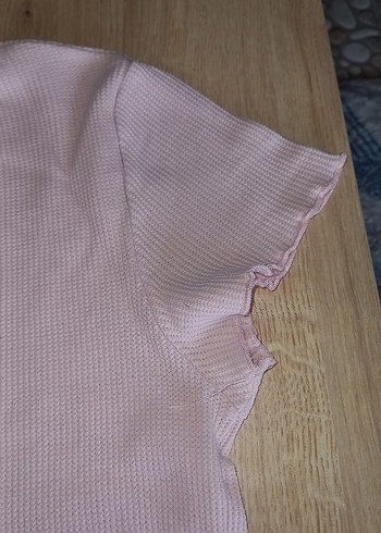 Pembe Kız Çocuk Örme Keten Tişört - Görsel 4