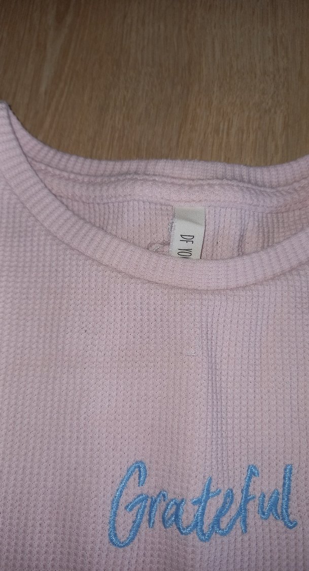 Pembe Kız Çocuk Örme Keten Tişört - Görsel 2