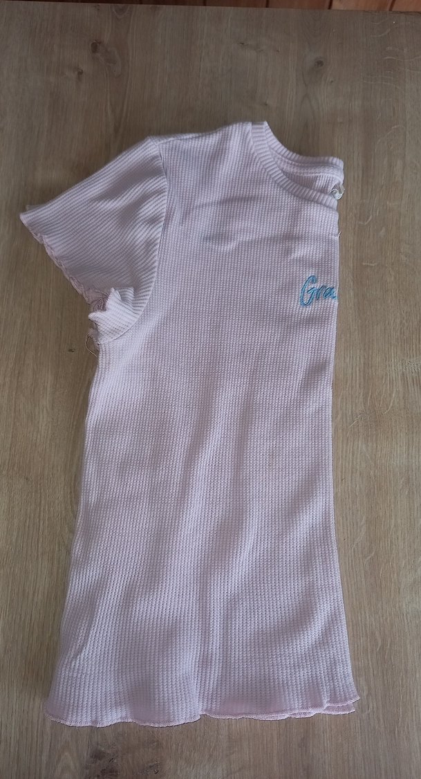 Pembe Kız Çocuk Örme Keten Tişört - Görsel 5