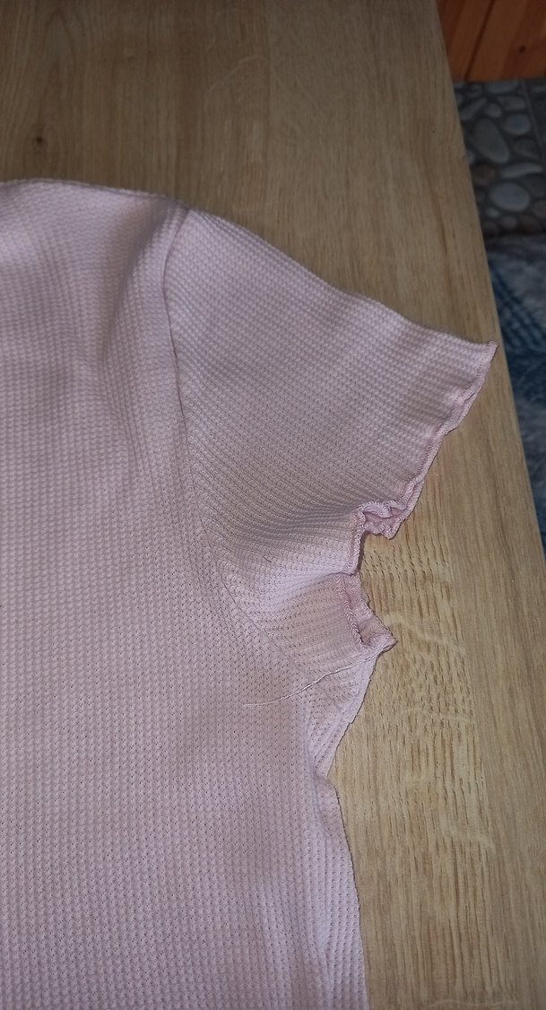 Pembe Kız Çocuk Örme Keten Tişört - Görsel 4