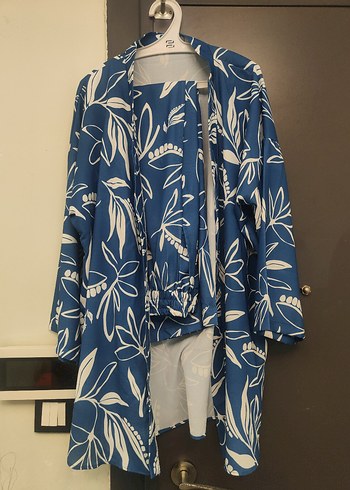 Mavi Desenli Kadın Mini Kimono.. ikili takım - Görsel 2