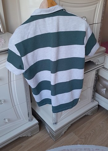 yesil Çizgili fermuar yakali Polo Tişört - Görsel 2