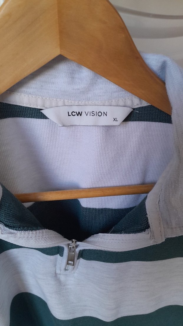 yesil Çizgili fermuar yakali Polo Tişört - Görsel 3