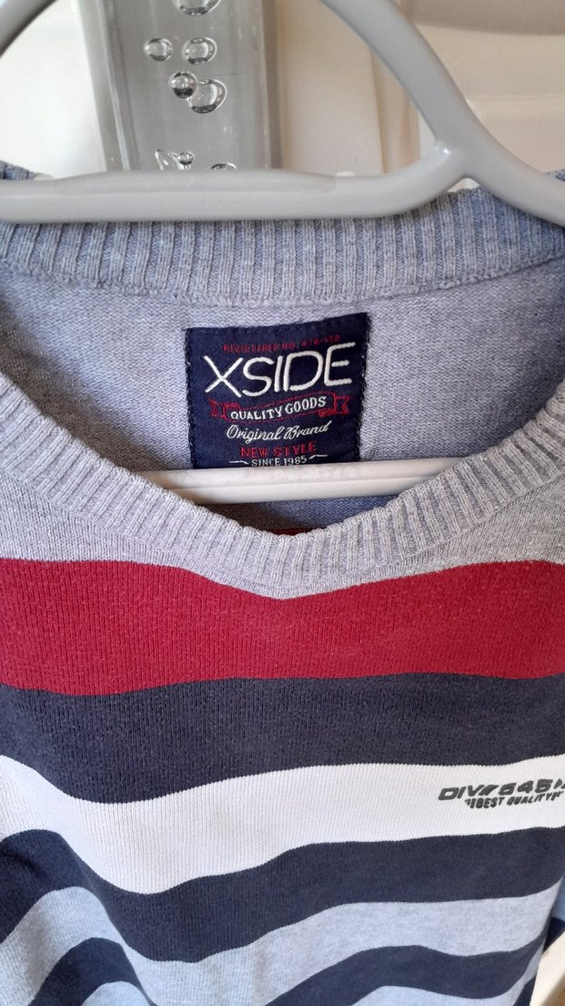 XSIDE marka Gri Çizgili Erkek Triko Kazak - Görsel 3