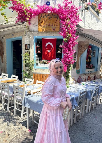 40 Beden Pembe Bohem Uzun Kollu Salaş Elbise