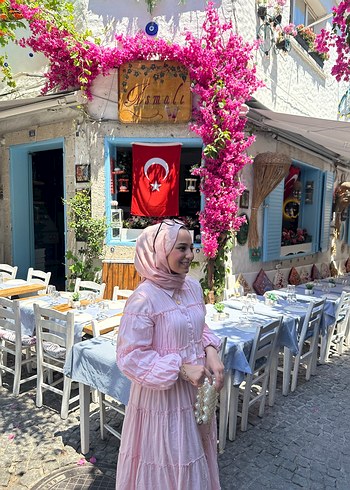 Pembe Bohem Uzun Kollu Salaş Elbise