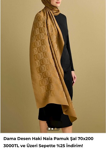 Imannoor Dama Desenli Camel Renkli Saten Şal 70x200
