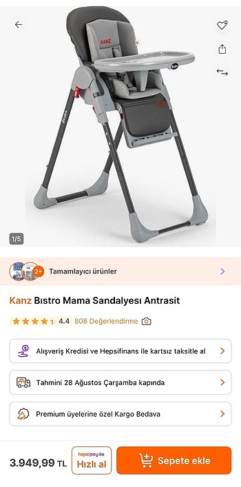  Beden gri Renk Mama sandalyesi