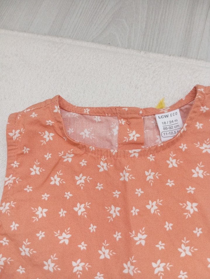 Kız Çocuk somon Çiçekli Kolsuz Elbise - Görsel 4